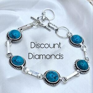 Round Cut Blue Turquoise on 925 Stainless Steel
